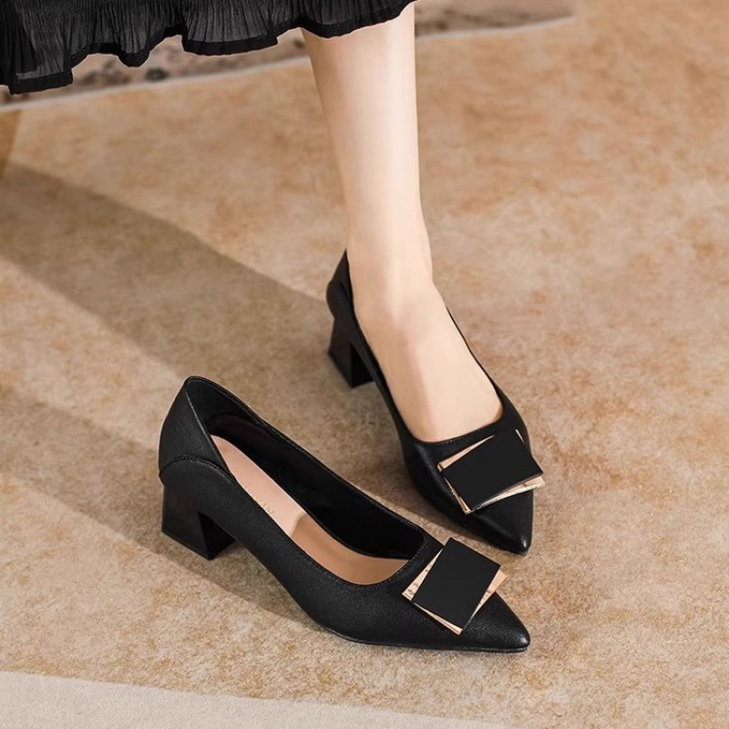Leatherwork In French - Sepatu Pumps Hak Tebal Gaya Prancis