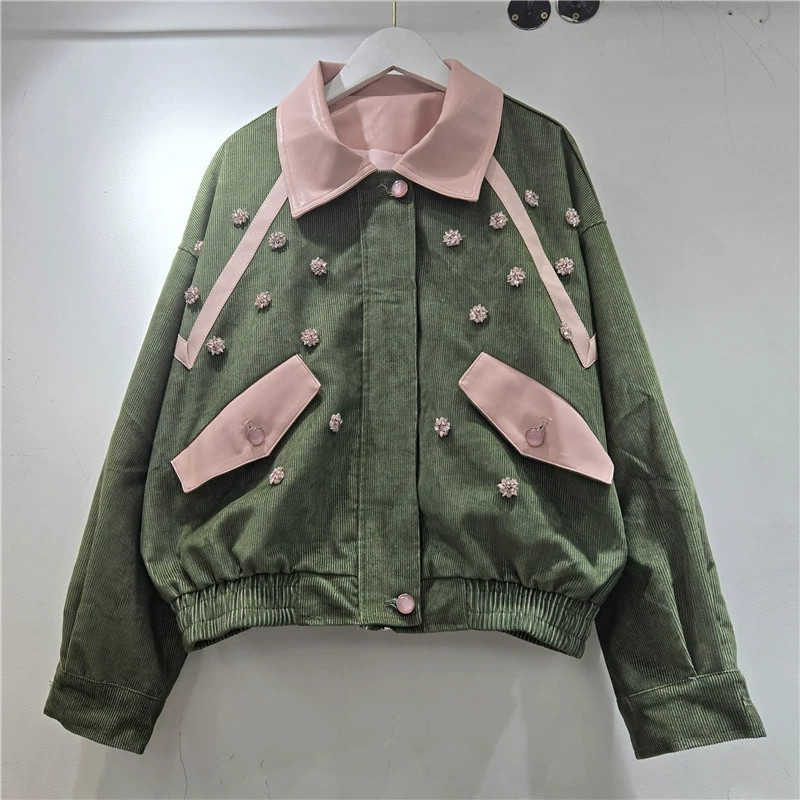 Jaket Corduroy Berhias Bunga M - Leatherwork Flowers ulasan dan harga