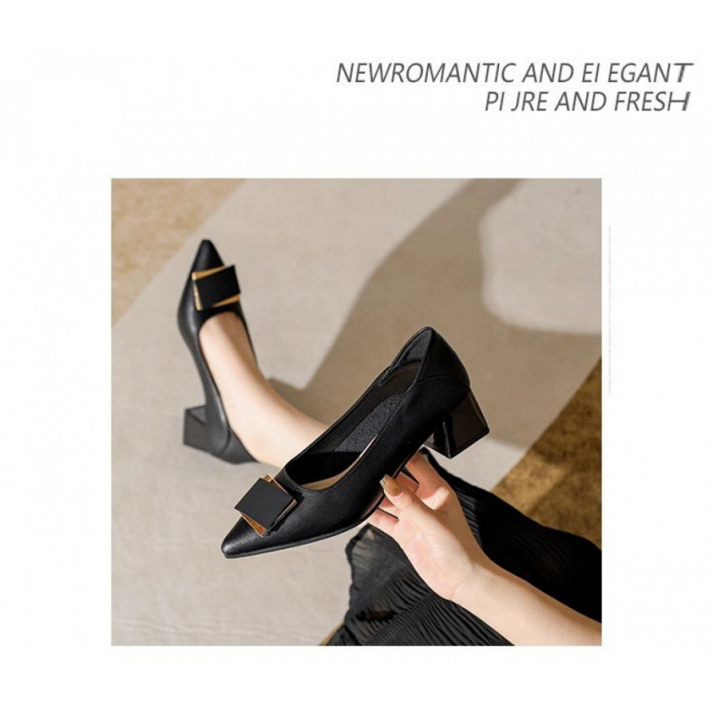 Sepatu Pumps Hak Tebal Gaya Pr - Leatherwork In French ulasan dan harga