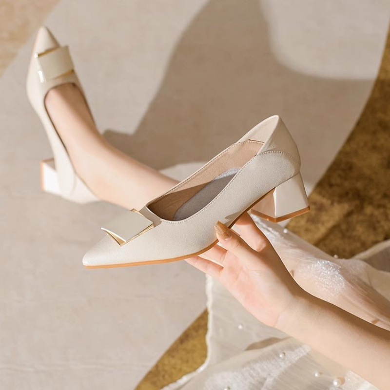 Sepatu Pumps Hak Tebal Gaya Pr - Leatherwork In French ulasan dan harga