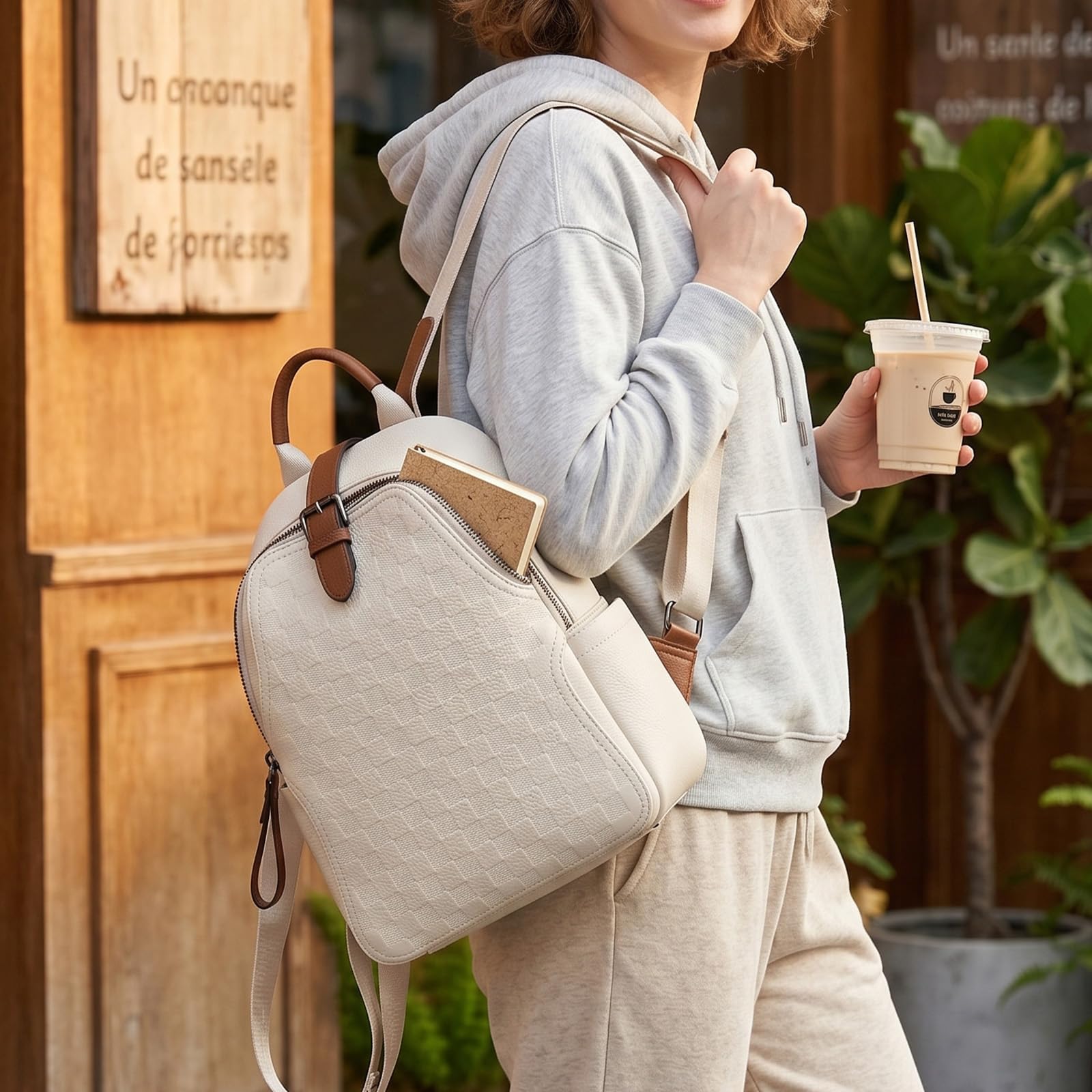 Ransel Kulit PU Kotak-kotak Ti - Leather Work Womens Backpack ulasan dan harga