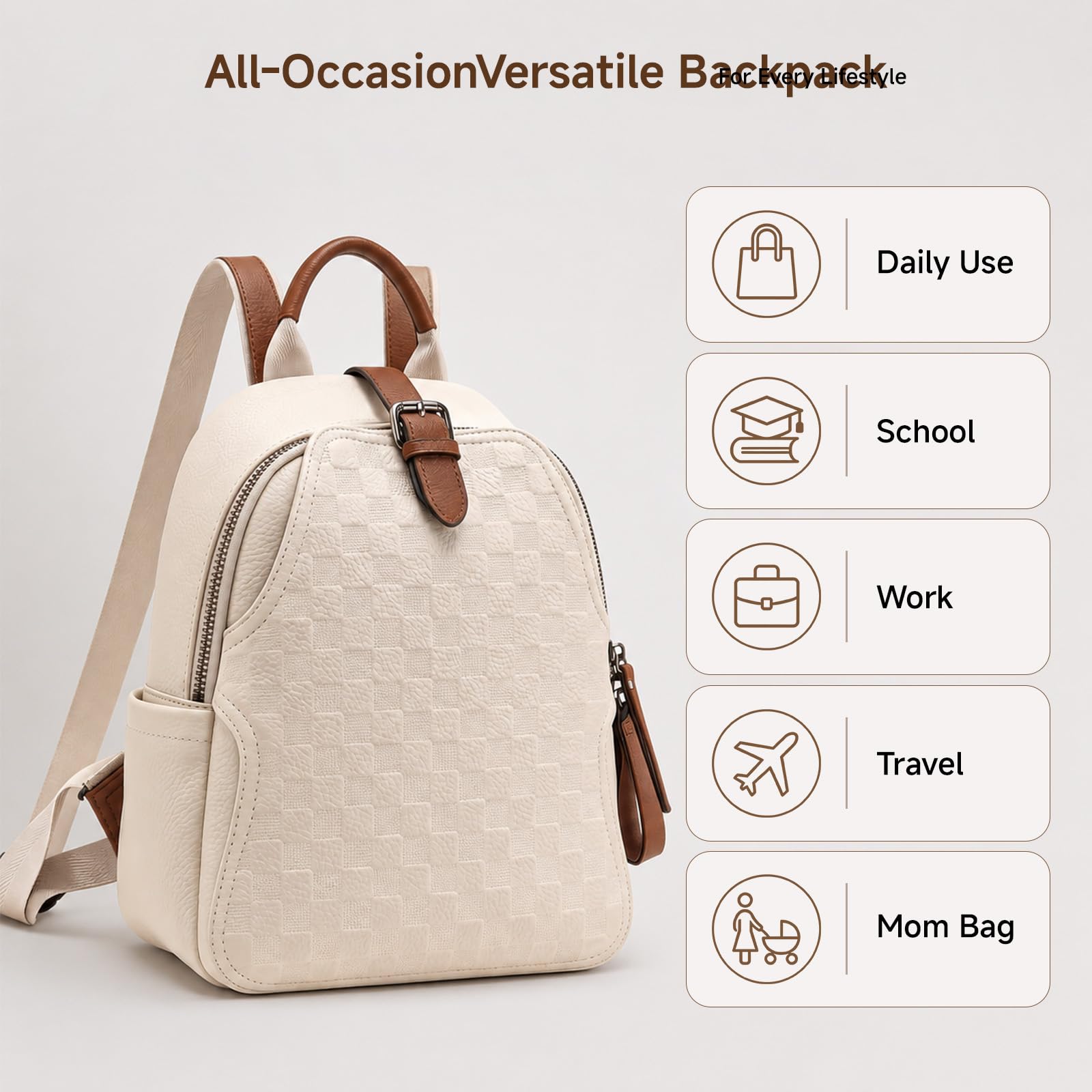 Ransel Kulit PU Kotak-kotak Ti - Leather Work Womens Backpack ulasan dan harga