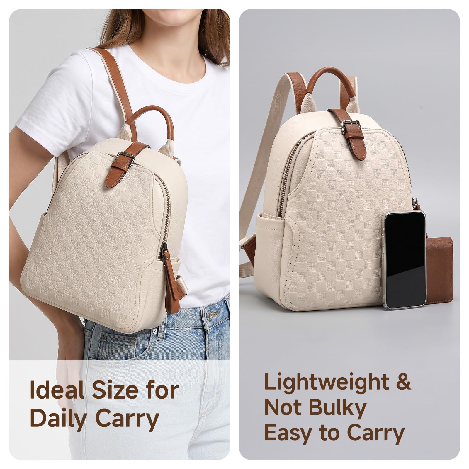 Ransel Kulit PU Kotak-kotak Ti - Leather Work Womens Backpack ulasan dan harga