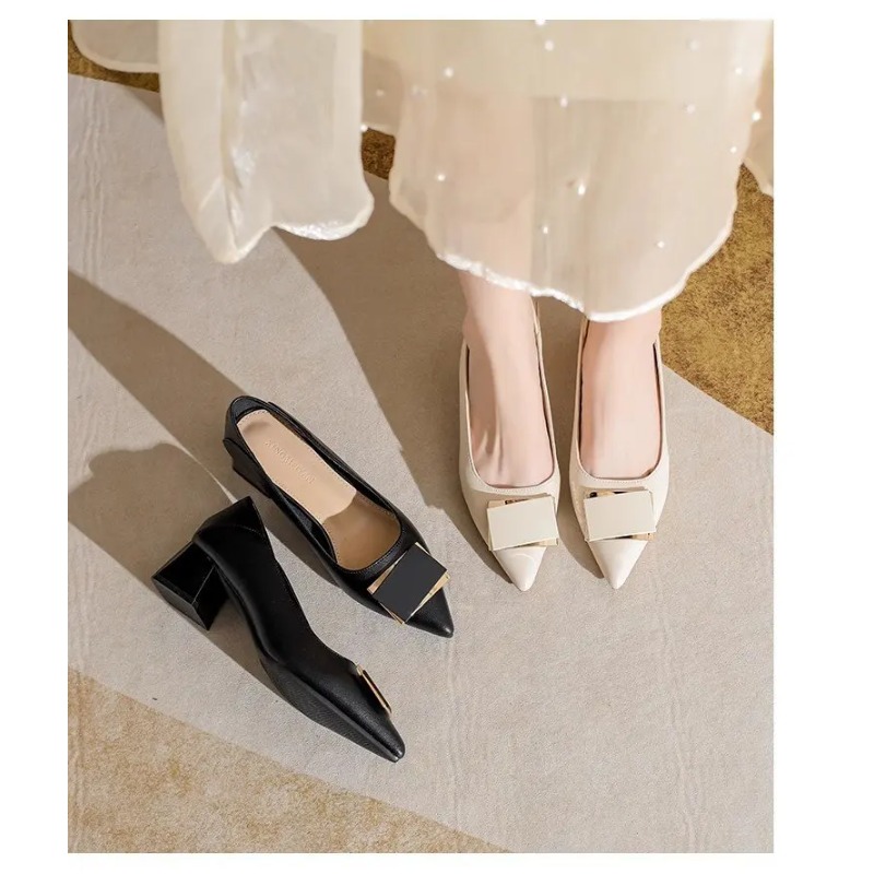 Sepatu Pumps Hak Tebal Gaya Pr - Leatherwork In French ulasan dan harga