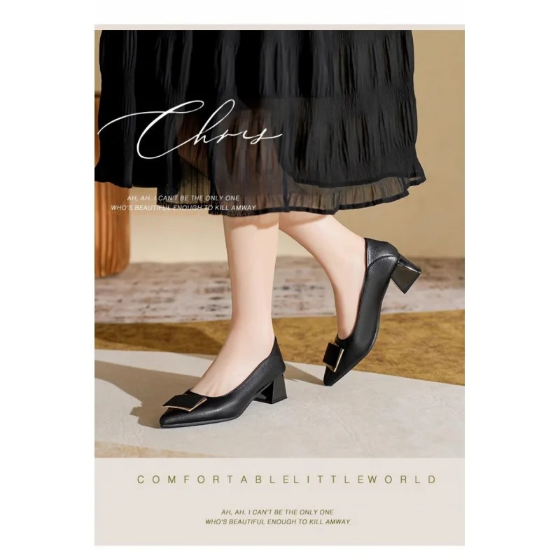 Sepatu Pumps Hak Tebal Gaya Pr - Leatherwork In French ulasan dan harga