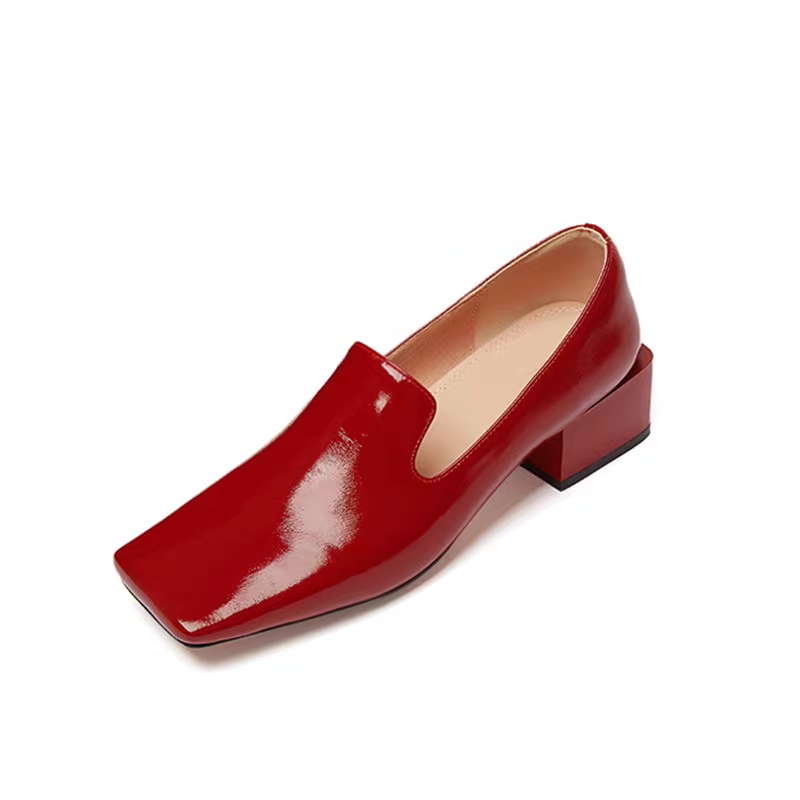 Sepatu Wanita Merah Hak Blok M - Leatherwork In French ulasan dan harga